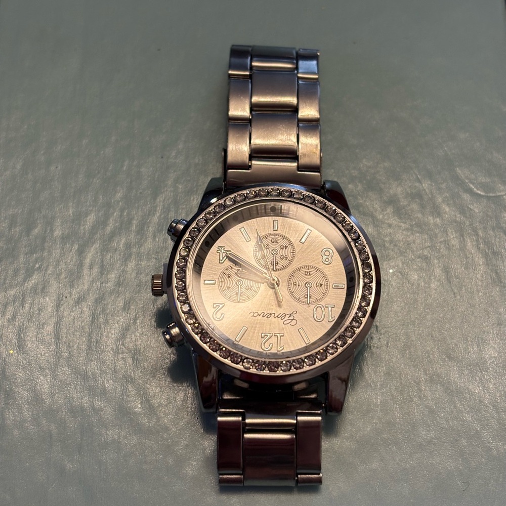 Geneva Silver-Tone Crystal Accented Watch